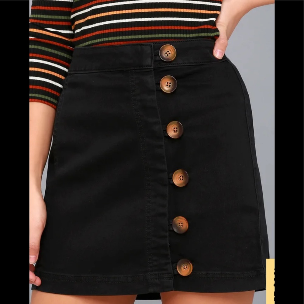 Free people Little daisy black cotton button mini skirt